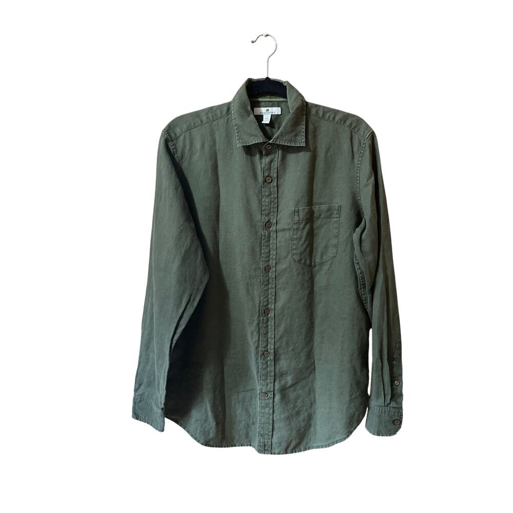 Banana Republic Shirt Size S Small 100% Linen Green Long Sleeve Button Down